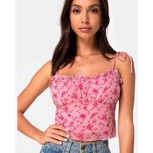 Motel Urban Outfitters  Kalsi Top in Love Bloom Pink Flock Top Size Small